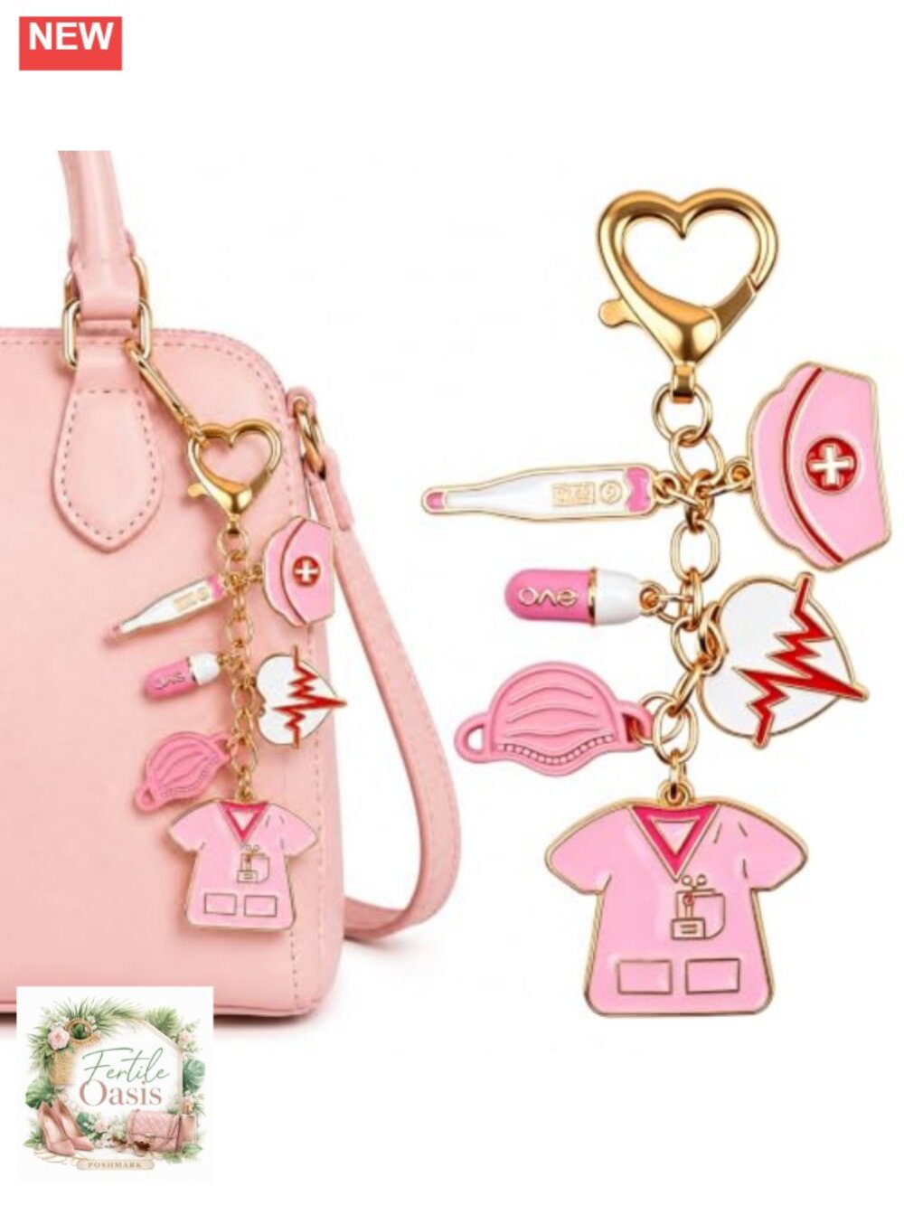 Nurse Keychain Gift, Alloy Metal Bag Charm, Lobster Clasp, RN LPN CNA, Handbag